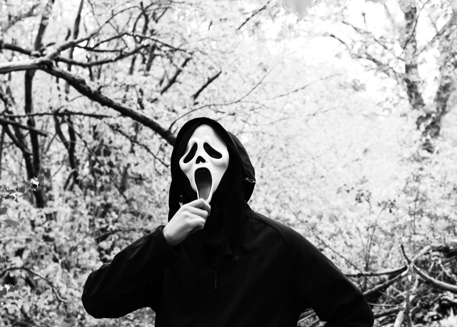 person in black and white mask and black hoodie