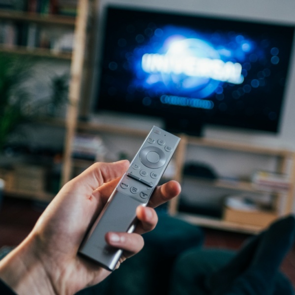 person holding gray remote control